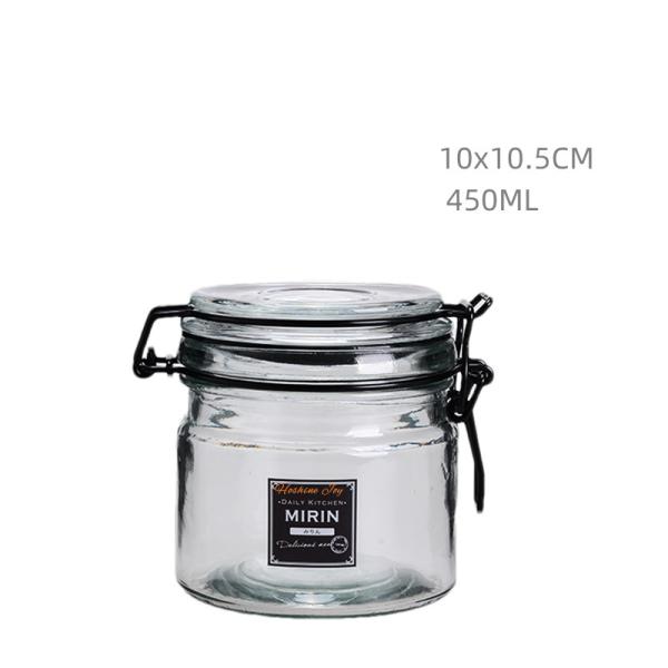 Quality Beans 450ML Clear Empty Glass Jars With Black Clip Lids Silicone Gaskets for sale