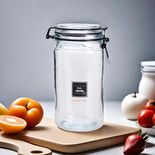 Quality 1L Empty Seasoning Containers Transparent Kitchen Glass Jars With Black Lid for sale