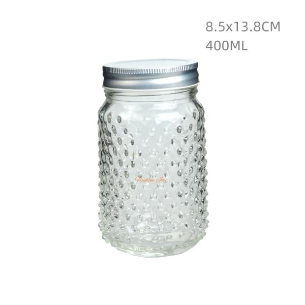 Quality Storage Reusable Mason Jar 14 Ounces Glass Empty Mason Jar With Dots Design for sale