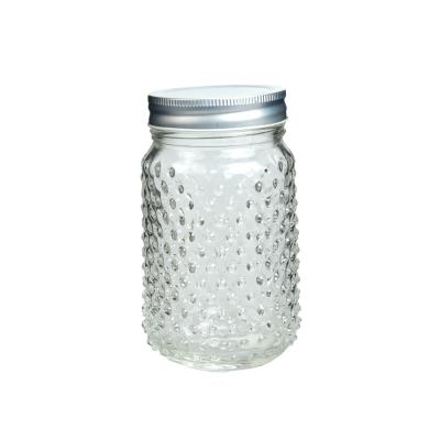 China Storage Reusable Mason Jar 14 Ounces Glass Empty Mason Jar With Dots Design for sale