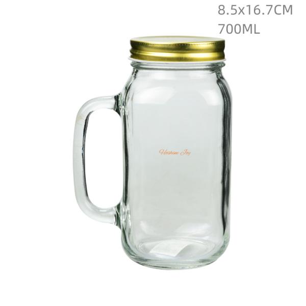 Quality Drinking Large Glass Mason Jar With Handle 24OZ Classic Design for sale