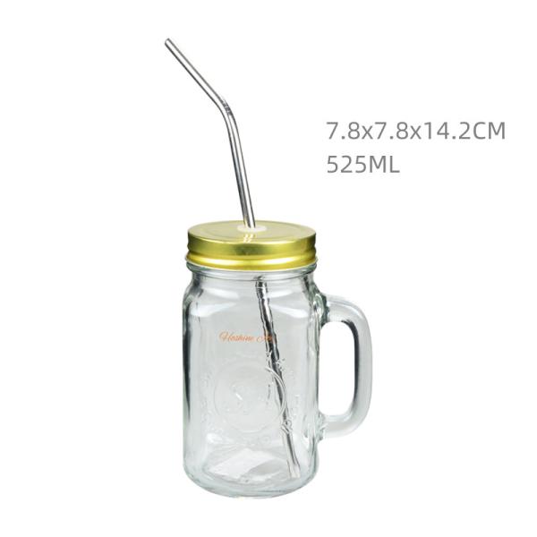 Quality 18OZ Clear Glass Mason Jar With Stainless Steel Straw Dishwasher Safe for sale