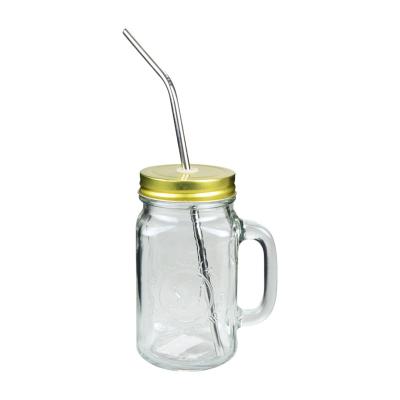 China 18OZ Clear Glass Mason Jar With Stainless Steel Straw Dishwasher Safe for sale