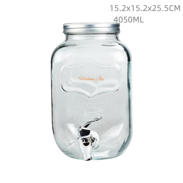 Quality Home Glass Beverage Dispenser 4L Glass Juice Dispenser With Spigot for sale
