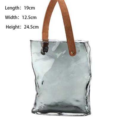China Nordic Ins Clear Purse Vase Handbag Shape Flower Glass Vase Decor with Leather Handles for sale