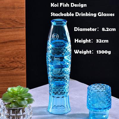 중국 Koi Fish Design Drinking Glasses Stackable Drinking Glasses Fish Shaped Glasses Drinking for Home Decor 판매용
