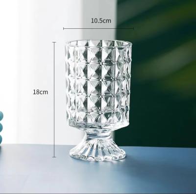 China Crystal Cylinder Glass Vases for Flowers Embossed Big Base Vase Decorative Clear Glass Candle Holder for sale