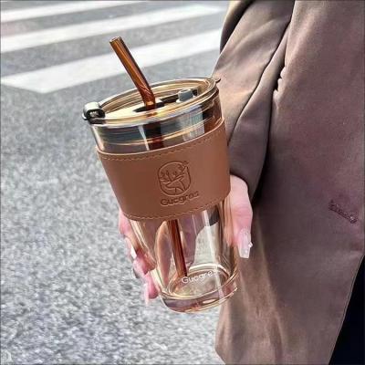 China Tumbler Water Glass, Cups with Straw and Lid Sealed Carry on for Coffee, Iced Tea, Thick Wall Insulated Glass Cup for sale