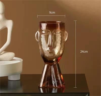 China H24cm Unique Modern Transparent Face Glass Vase for Holding Flowers Office Home Living Decor Display for sale