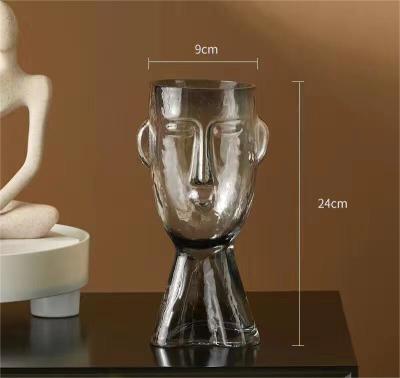China H24cm Unique Modern Human Face Shaped Glass Vase Decor for Office Home Living Room Entryway for sale