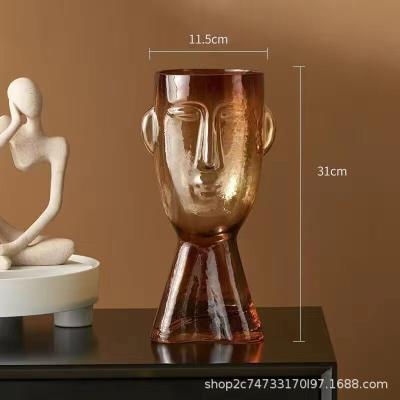 China H31cm Amber Elegant Transparent Glass Vase Decor for Modern Homes Office and Living Spaces for sale