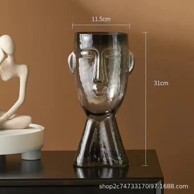 China H31cm Gray Modern Transparent Glass Vase - Decorative Home Office Flower Holder for sale