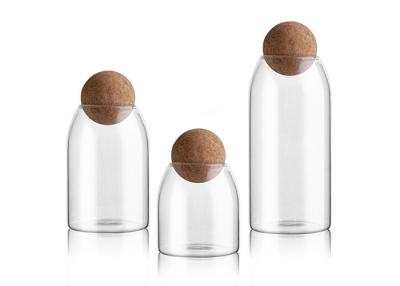 China Ball Cork Lid Borosilicate Glass Jar Unique Clear Storage 500ml 800ml 1200ml for sale