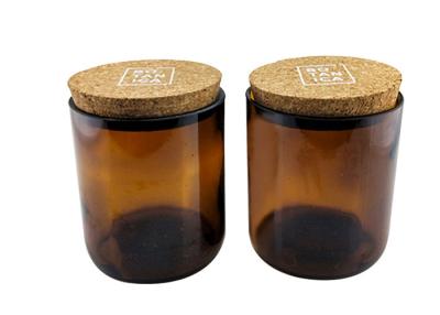 China Decorative Amber Candle Holder Glass Candle Jars With Cork Lid For Candle Making for sale