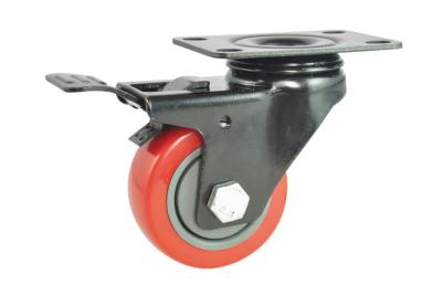 China 100 mm Red Wheel Swivel Caster Wheel  PU Black Bracket with Locking for sale