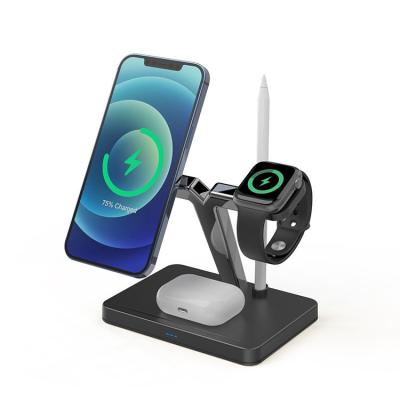 China Portable Black 4 In 1 Magnetic Wireless Chargers Qi Fast Charging for sale
