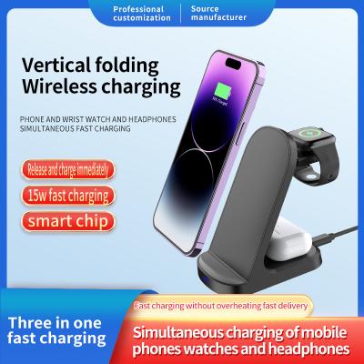 China Negro 3 em 1 Qi Wireless Charging Stand 9V Mobile Multifuncional à venda