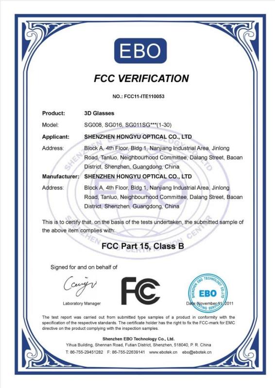 FCC - Shenzhen HONY Optical Co., Limited