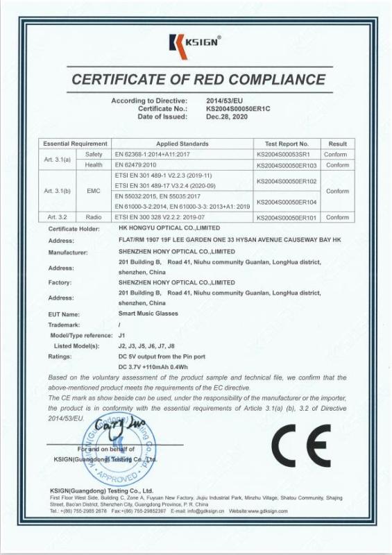 CE - Shenzhen HONY Optical Co., Limited
