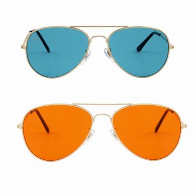 China Grandes vidros completos de Sunglasses Color Therapy Sun do aviador do quadro do metal à venda