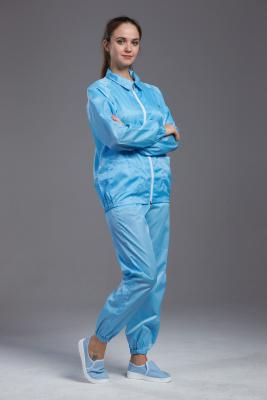 China Statischer schützender Overall-AntiAnzug ESD mit waschbarer Jacke und -hosen condutive der Faser blaue Farb zu verkaufen
