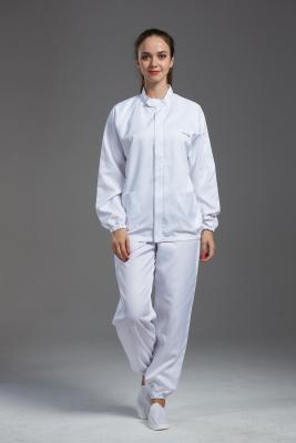 China Professional Esd Anti Static Coverall With Zipper Lapel Jacket And Pants white color Moisture wicking for sale