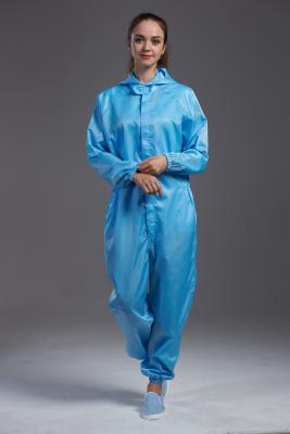 China Anti static ESD cleanroom smock connected with hood, blue strips style polyster,suitable for cleanroom for sale