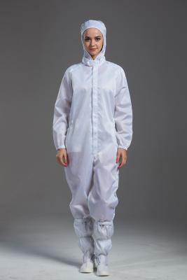 Chine Longue douille de fibre de Cleanroom de vêtements de travail de couleur blanche antistatique conductrice d'ESD de façon générale avec le capot à vendre