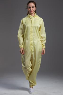 China Anti static ESD cleanroom coverall yellow color conductive fiber with zipper open for class 1000 or higer for sale