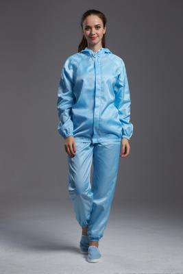 China Blue color antistatic esd cleanroom jacket and pants workwear with hood for class 1000 or higher for sale