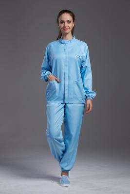 China Lapel Collar Unisex Clean Room Uniforms Blue Esd Suit For Printing Industry for sale