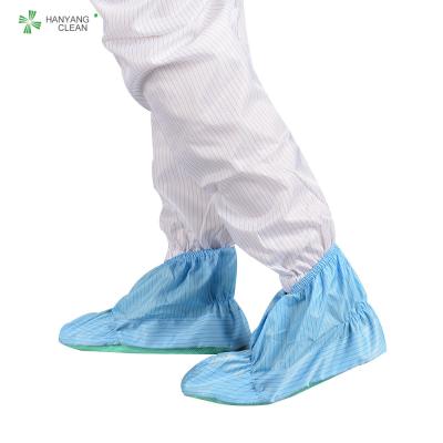 China Clean room reusable and washable white stripe shoes soft outsole antistatic ESD anti-slip shoe covers for sale
