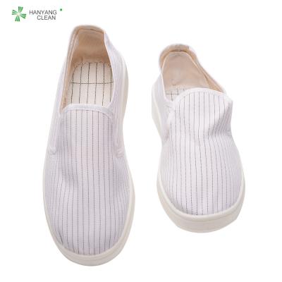China Cleanroom stripe blue canvas PVC sole anti slip shoe esd antistatic lab shoes for pharmaceutical factory for sale