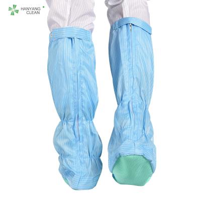 China Blue stripe antistatic ESD cleanroom booties anti slip PVC safety soft sole long boots for sale