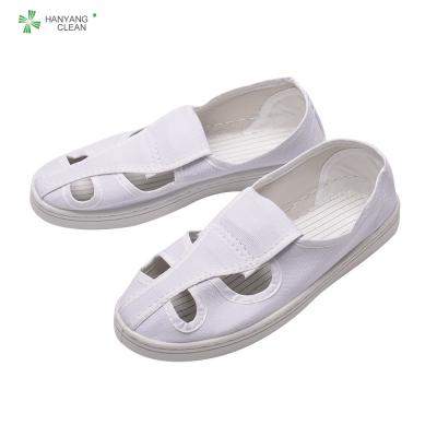 China White Canvas Upper ESD Cleanroom Shoes Four Holes CE / ROHS Certification for sale