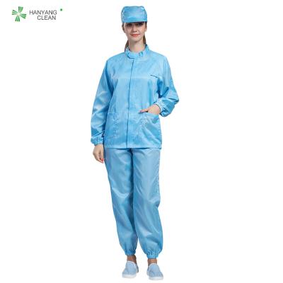 China Blue Lightweight Polyster ESD Anti Static Jacket Ant Pants For Electronic Industry for sale