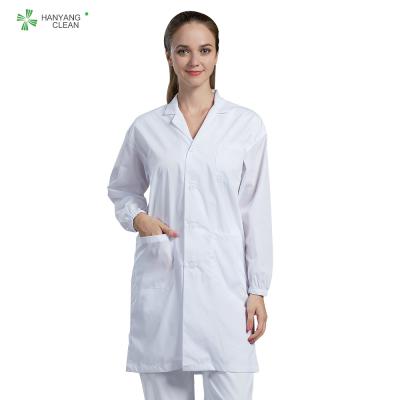 China 100% Polyster ESD Anti Static Clean Room Lab Coats White Color With Pocket Pen Holder for sale