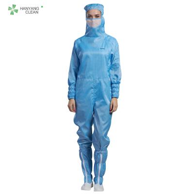 China Cor azul tomada partido livre de poeira esterilizada antiestática da combinação aberta do ESD com capa e máscara para a sala de limpeza da classe 100 à venda