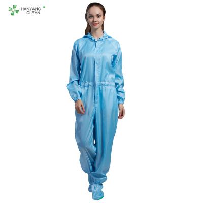 China Dust Proof Anti Static Clean Room Garments With Hood Straight Open Button Lapel Gown for sale