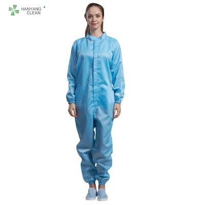 China Polyster And Carbon Fiber Clean Room Lab Coats Blue Color 75D / 100D Yarn 0.3kg / Set for sale