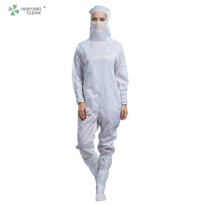 China ESD Antistatic autoclaved cleanroom coverall Jumpsuit white color with facemask for parmaceutical industry for sale