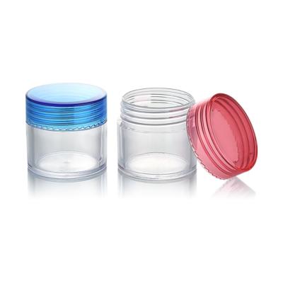 China 20ml Empty Clear Jar Plastic PS Face Cream Jar with Customized Color Lid for sale