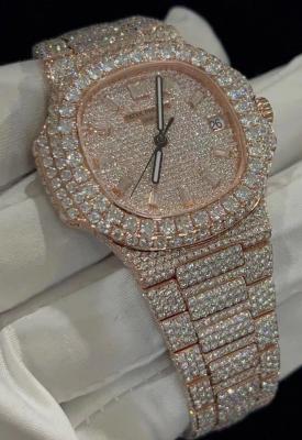 China Corpo de aço Moissanite para fora congelado completo Diamond Watch Wrist Watch Handmade à venda