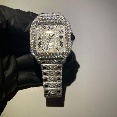 China GRA Luxury Santos Diamond Bezel Bust Down Moissanite Watch for sale