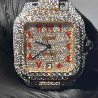 China GRA Round Brilliant Cut Moissanite Watch Santos Iced Out Diamond Watch for sale