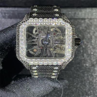 China Luxury Brand Iced Out Moissanite Watch Round Brilliant Cut Skeleton Diamond Watch for sale