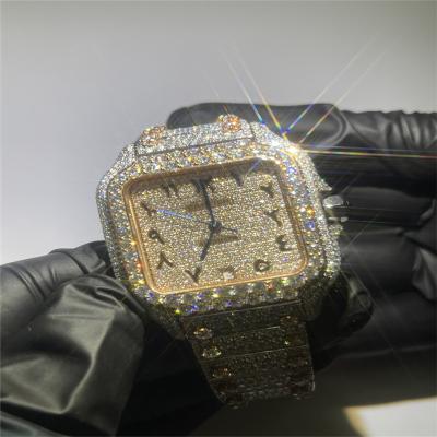 China Hand Setting OEM Santos Diamond Watch Full Bustdown Watch for sale