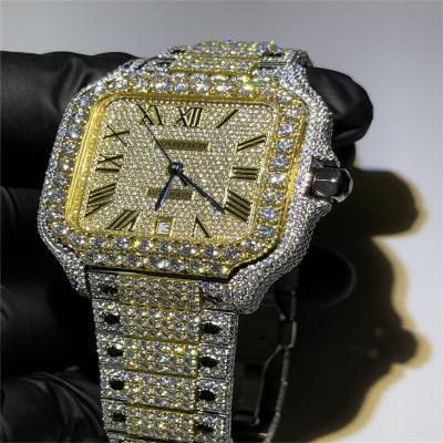 China OEM Bust Down Moissanite Watch Yellow Gold Bling Iced Out Watch Hand Setting for sale