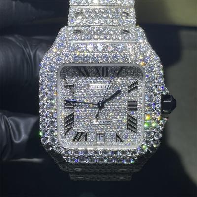 China Luxus-Moissanite Diamond Watch VVS Moissanite gefror aus Moissanite-Fehlschlag unten zu verkaufen