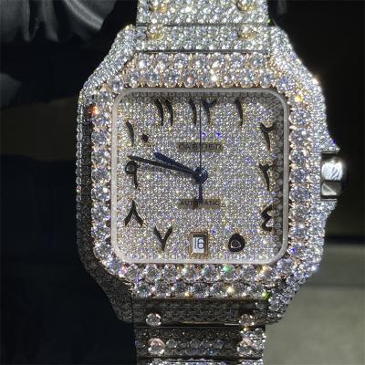 China DEF VVS Moissanite Diamond Watch Bussdown Moissanite Santos Watch Te koop